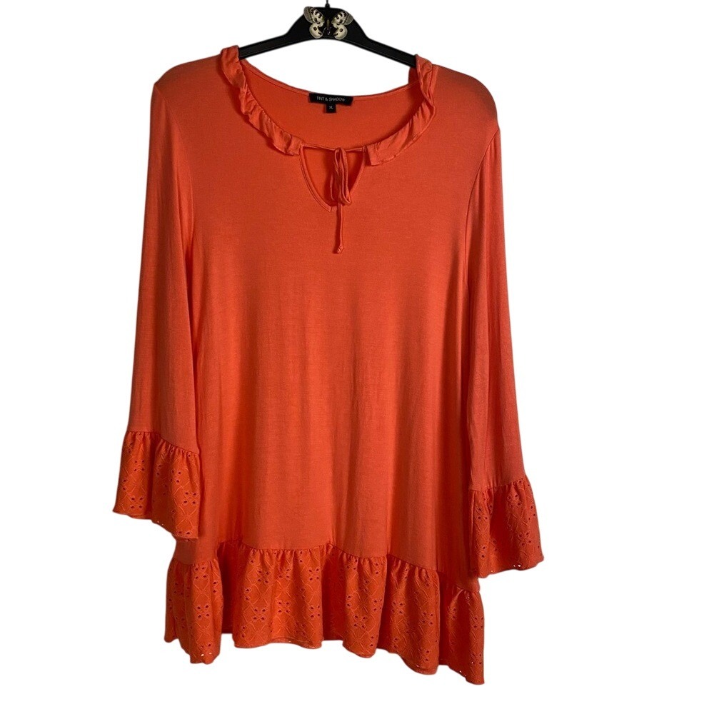 Tint &‎ Shadow Tunic size XL Soft Knit Coral Eyelet Hem 3/4 Sleeves